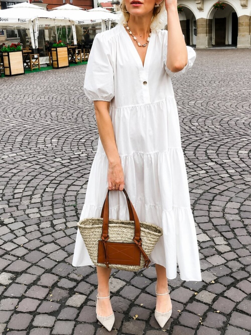 Zara Poplin Voluminous Short Sleeve Midi Dress White Size Medium